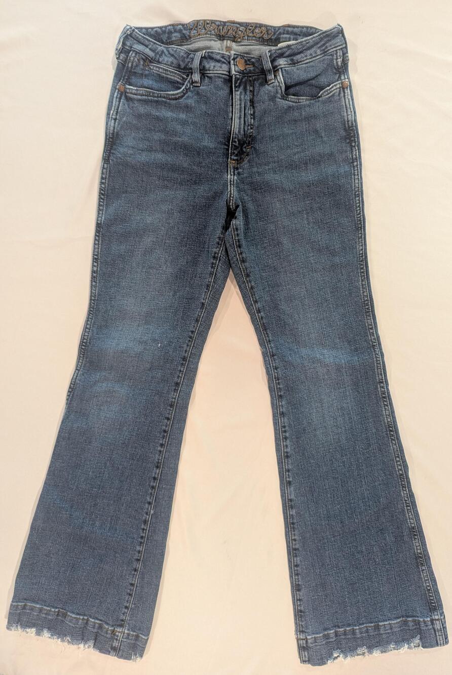 Wrangler Jeans Womens 28x34 Blue Med Wash High Rise Trouser Wide Leg Distressed